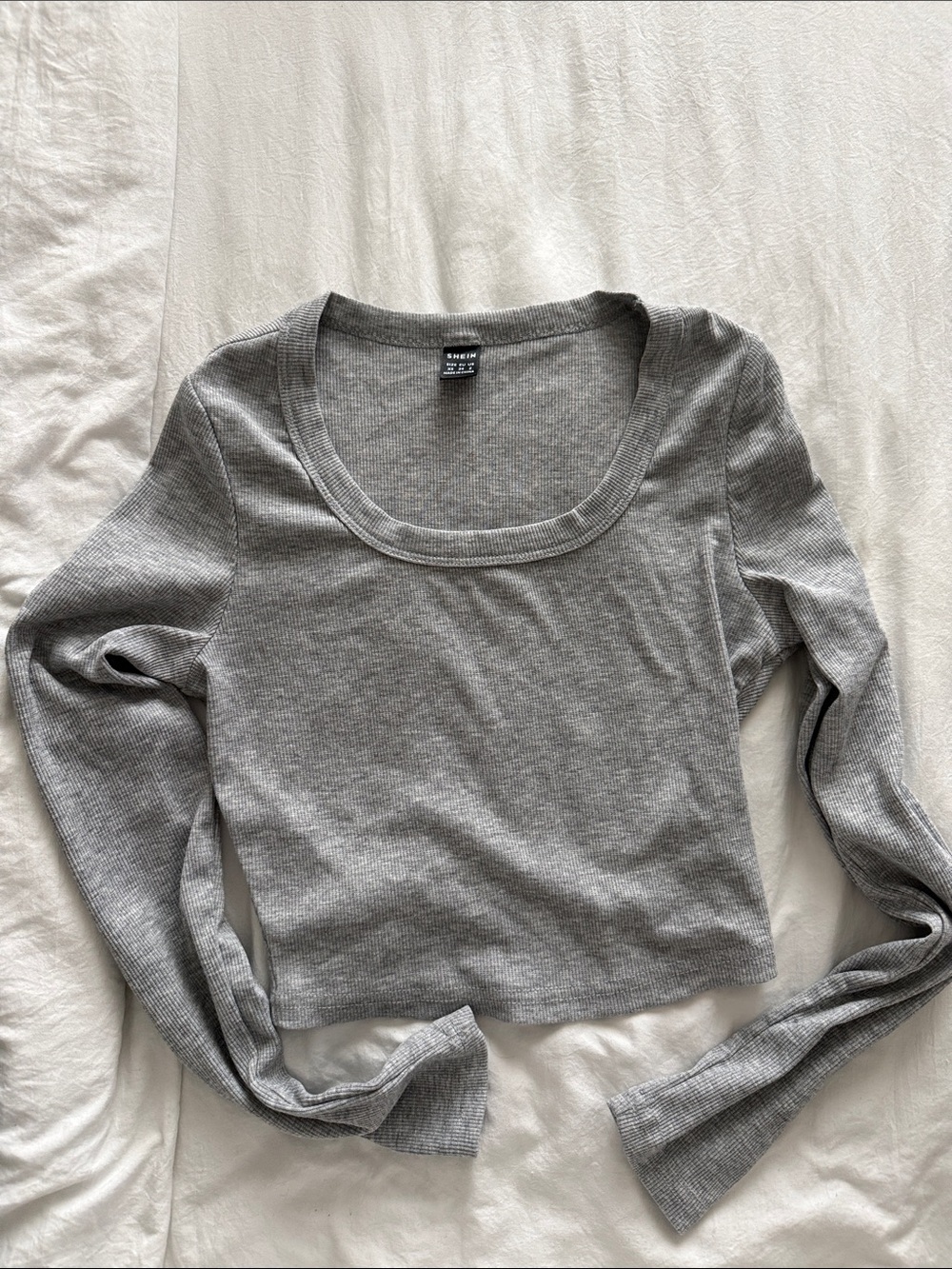 Xs Grey Long-Sleeve Ribbed Scoop Neck crop Top
